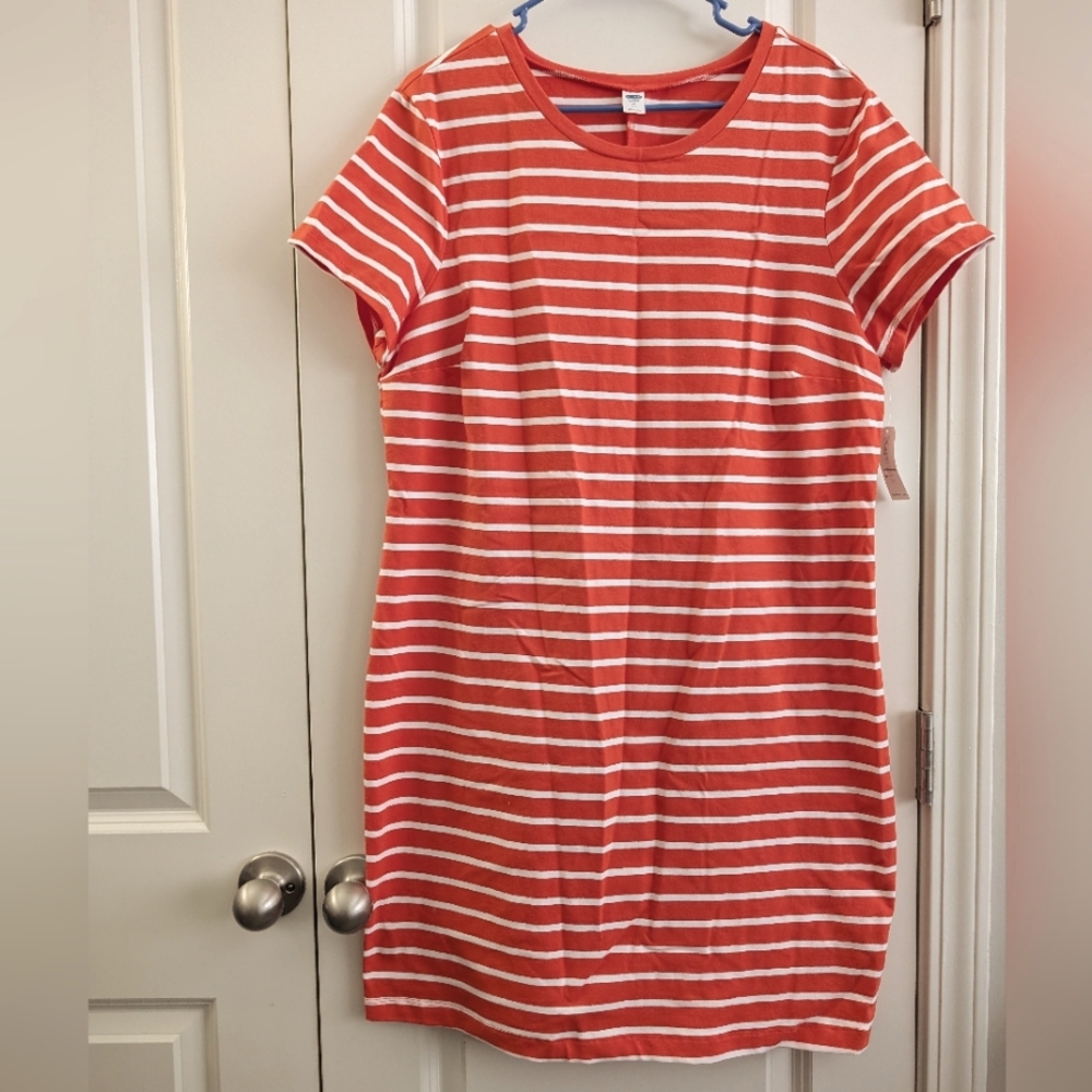 NWT- Old Navy Dress Women's XL  orange/white stripe cotton blend- Stretchy
